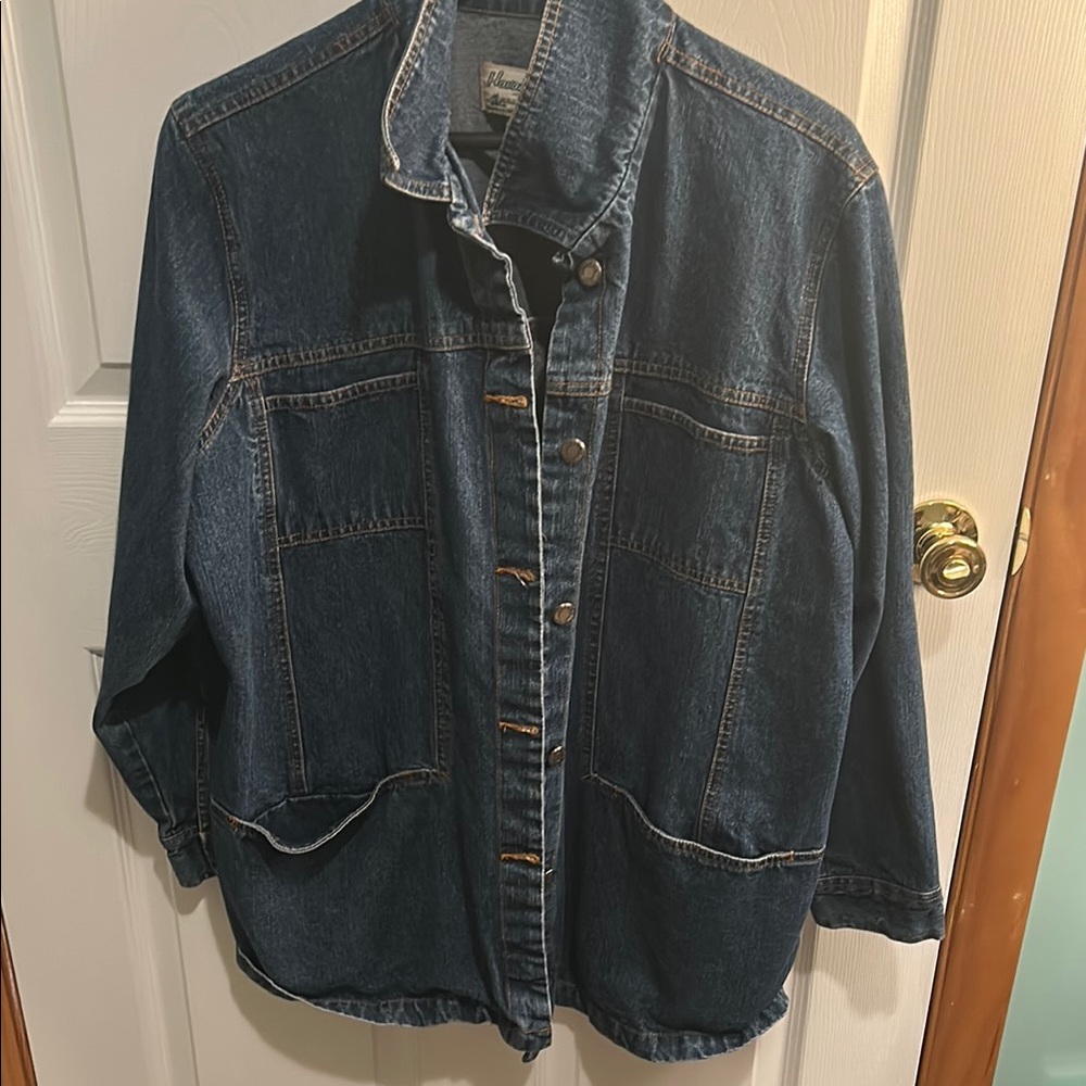 Blue Oversized Jean Jacket with Collared Neckline